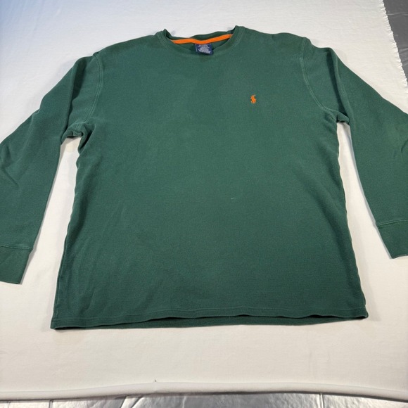 Polo Ralph Lauren thermal warm Mens 2XL Green Waffle Knit Long Sleeve Top - Picture 10 of 11